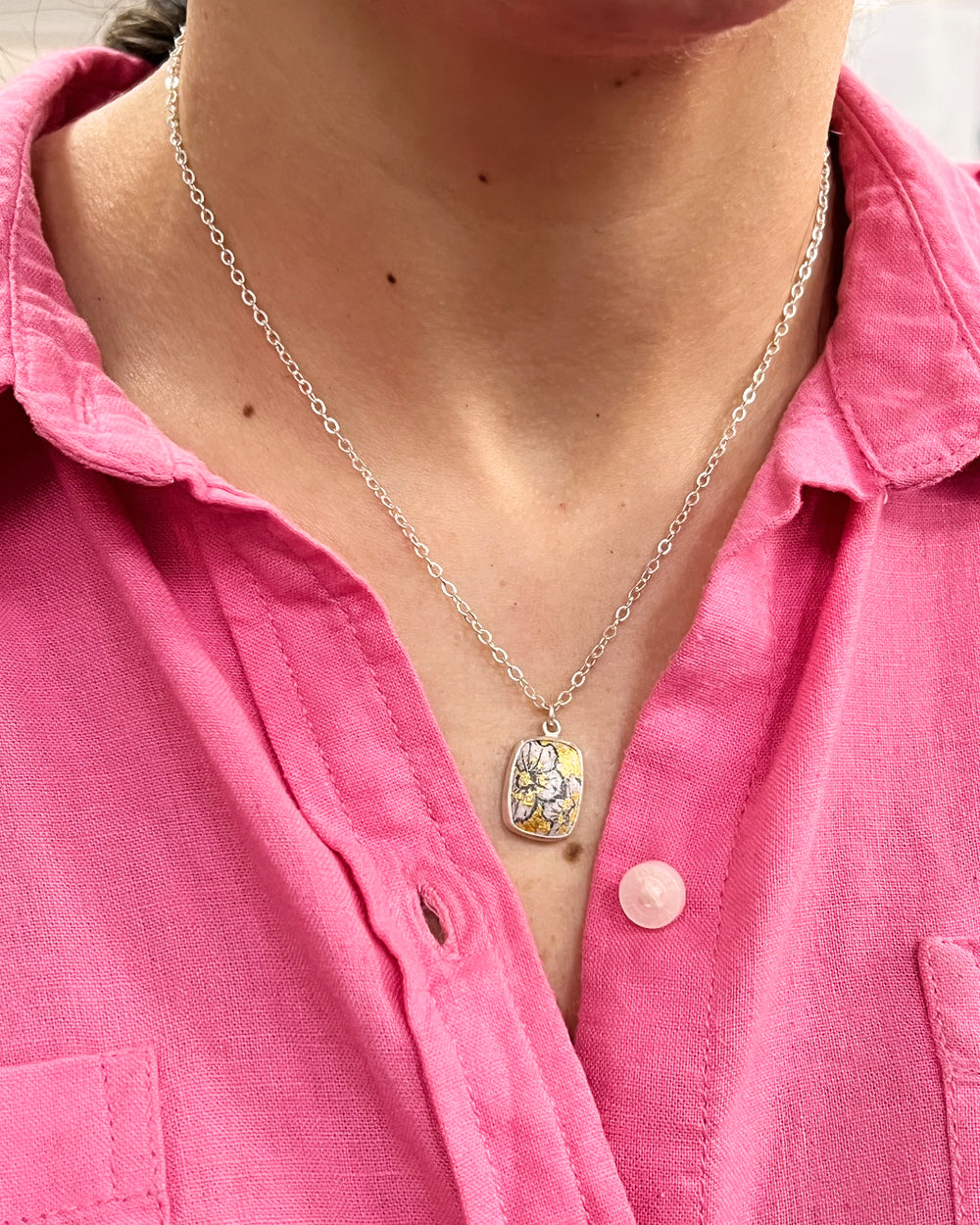 Golden Cherry Blossom Rectangle Pendant