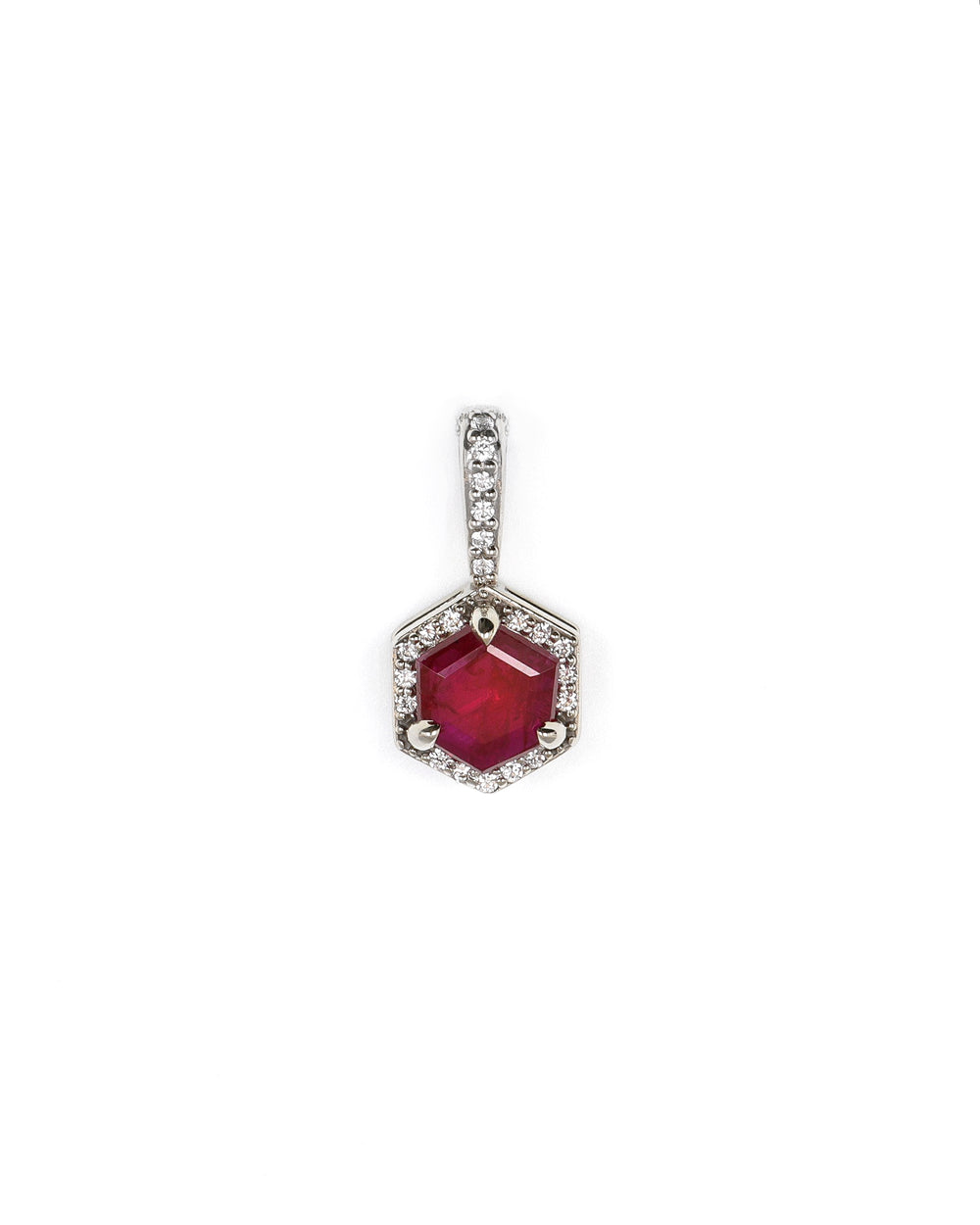 Hexagon Ruby Halo Pendant
