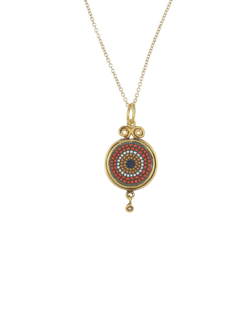 Red micro mosaic and diamond pendant