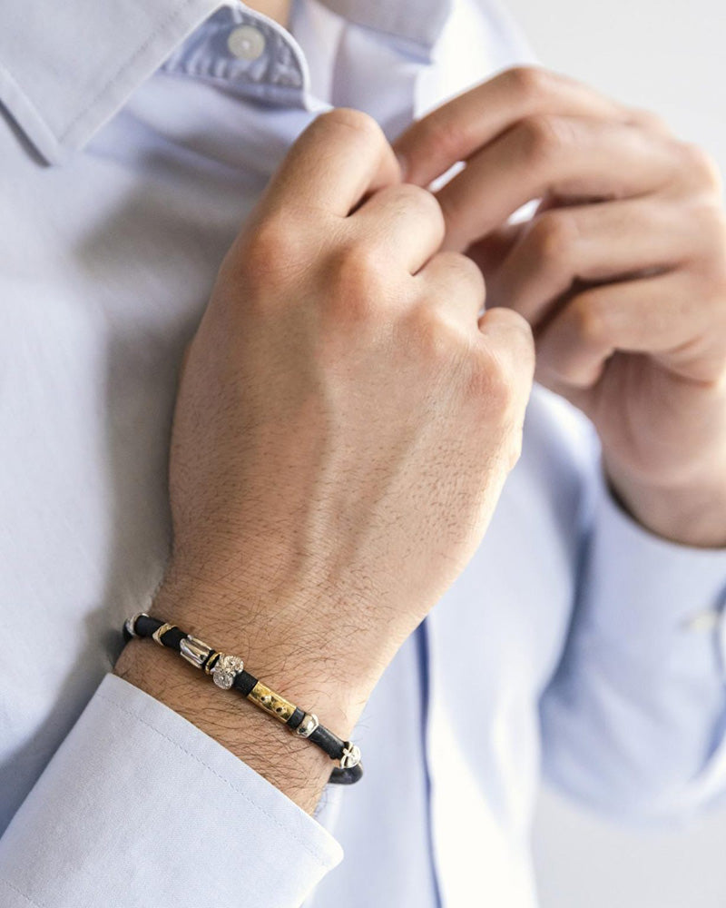 Gold and Silver Leather Bracelet