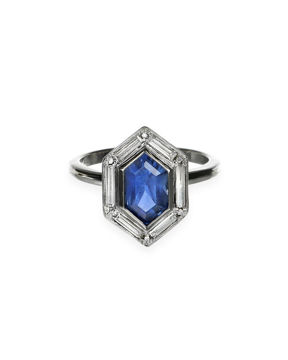 Elongated hexagon Sapphire Ring