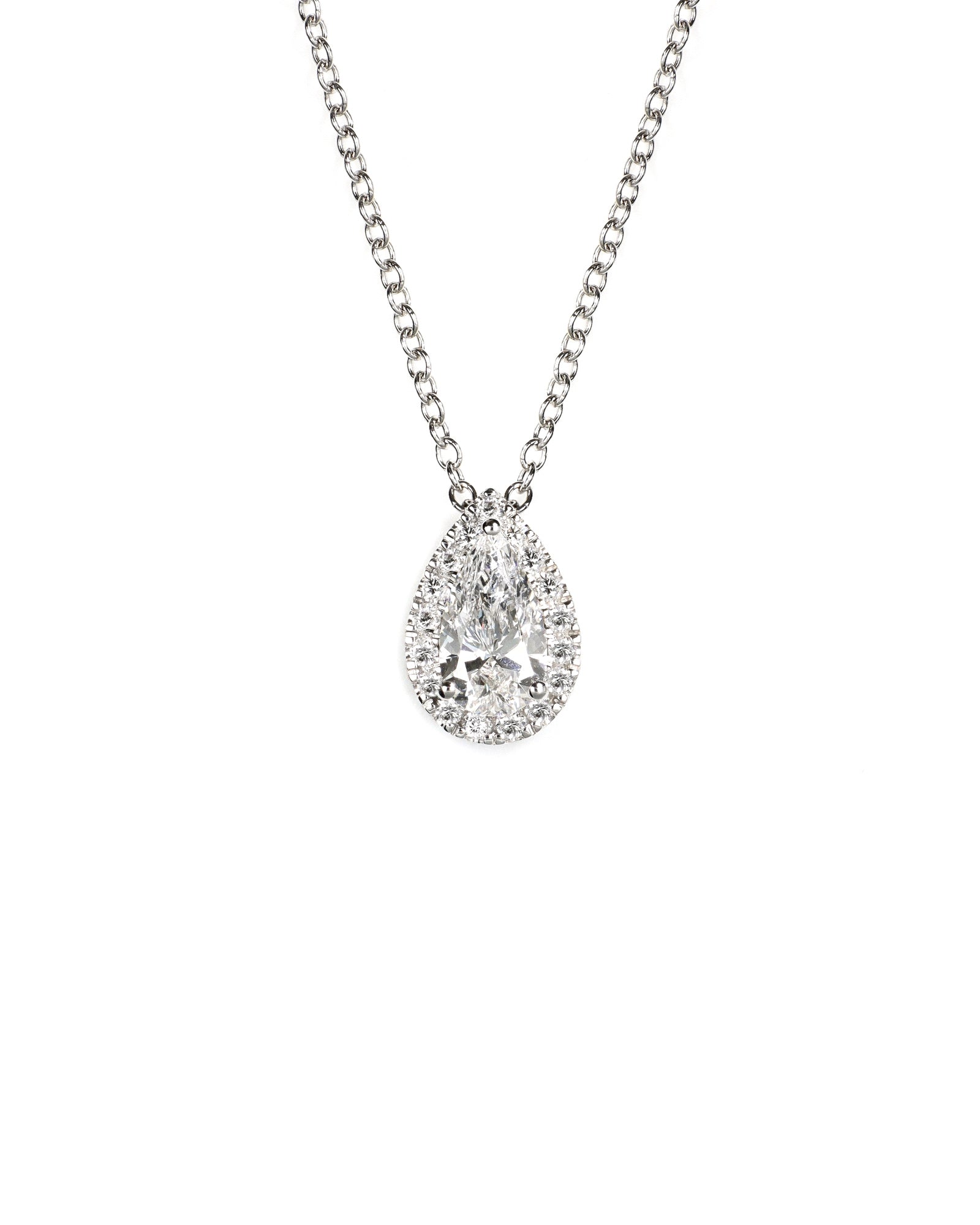 Genuine Peridot and Lab Diamond Silver Pear Halo Necklace