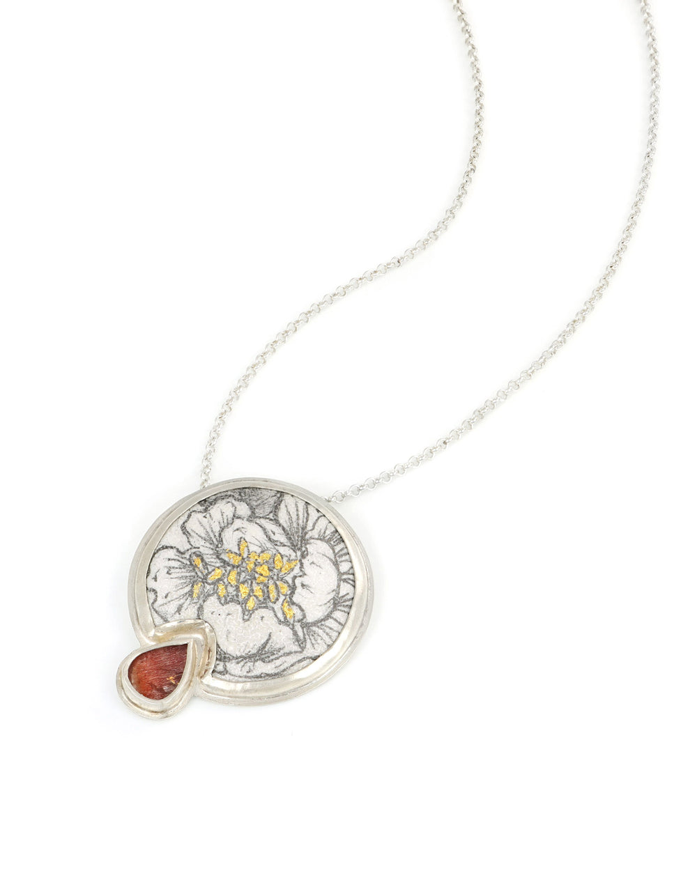 Peony Circle Pendant with Quartz