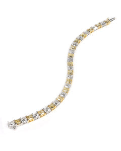 23.45ctw Yellow and White Cushion Cut Lab Diamond Bracelet