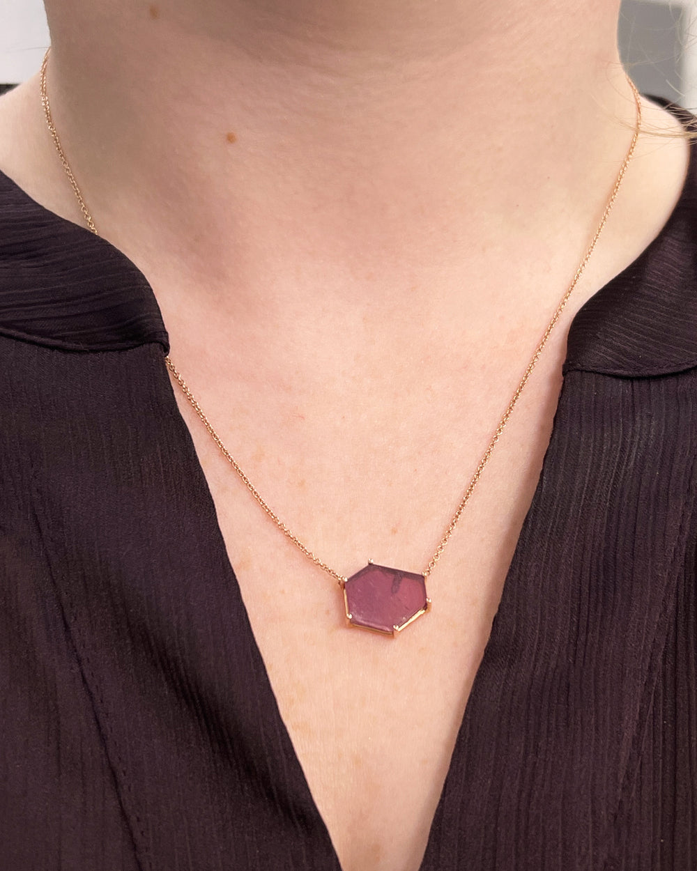 Floating Geometric Pink Sapphire Necklace