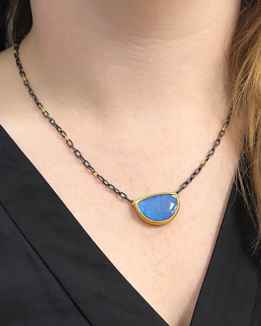 Freeform Labradorite Two Tone necklace