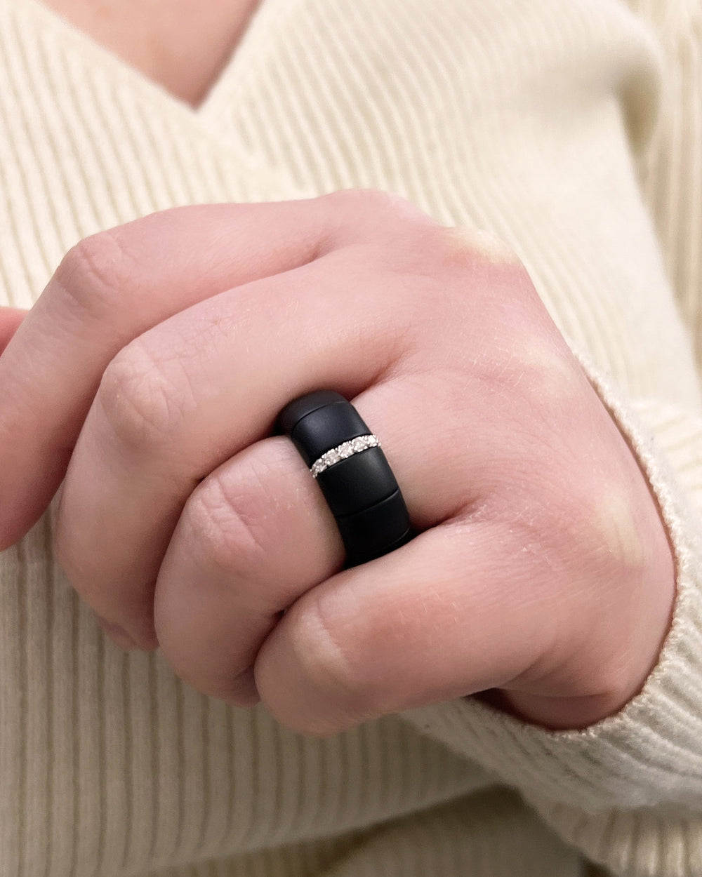 Stretch Ceramic and Diamond Ring