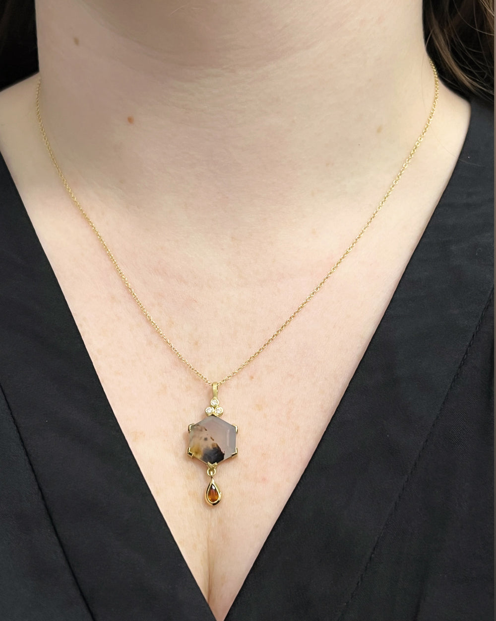 Montana Agate, Citrine & Diamond Necklace