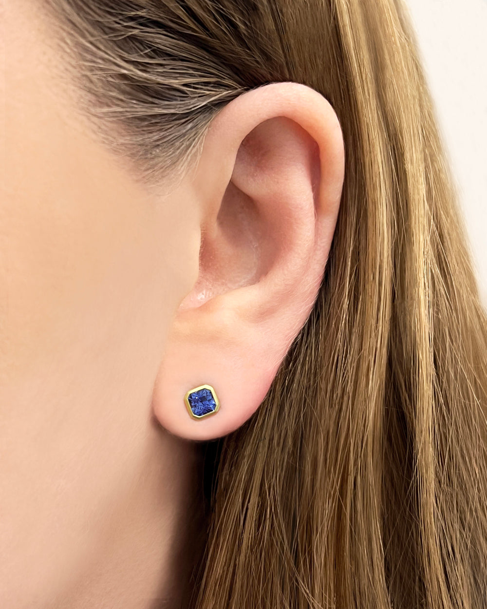 Radiant Sapphire Bezel Stud Earrings