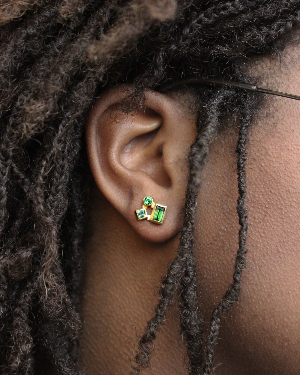 Green Tourmaline Cluster Studs