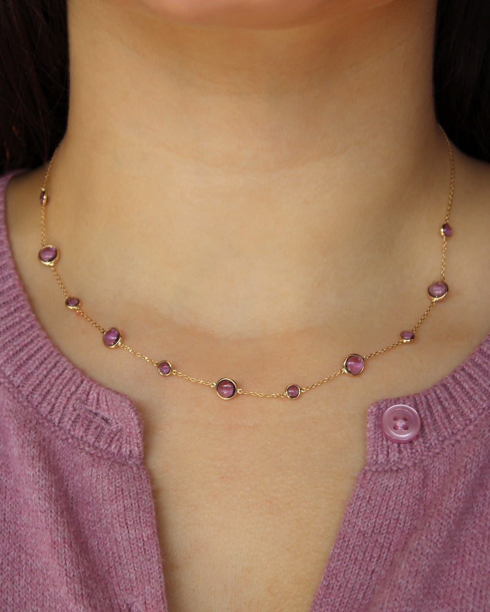 Amethyst Round Station Necklace