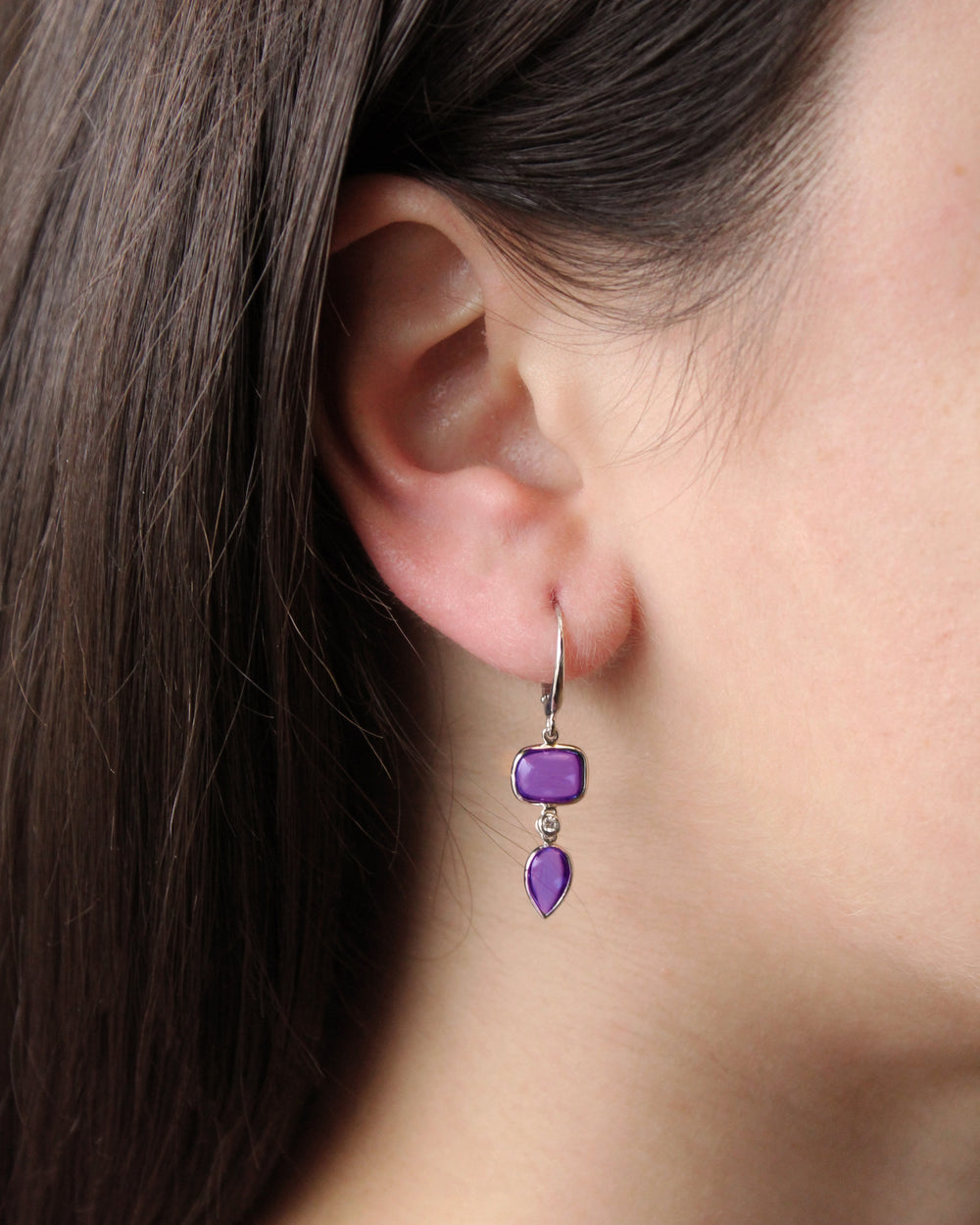 Cushion and Pear Amethyst Earrings