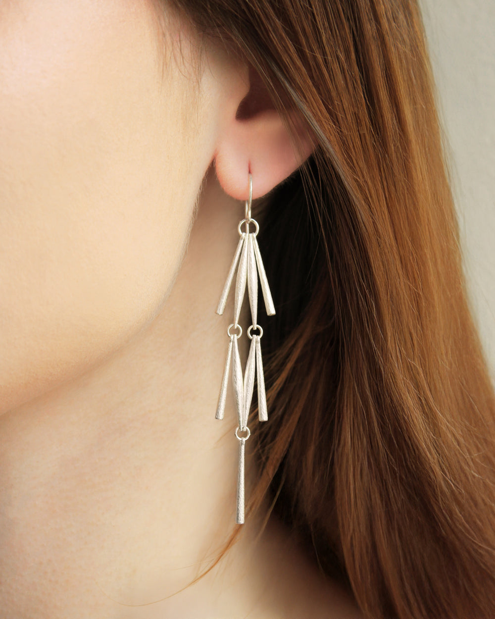 Tapered Rice Link Chandelier Earrings