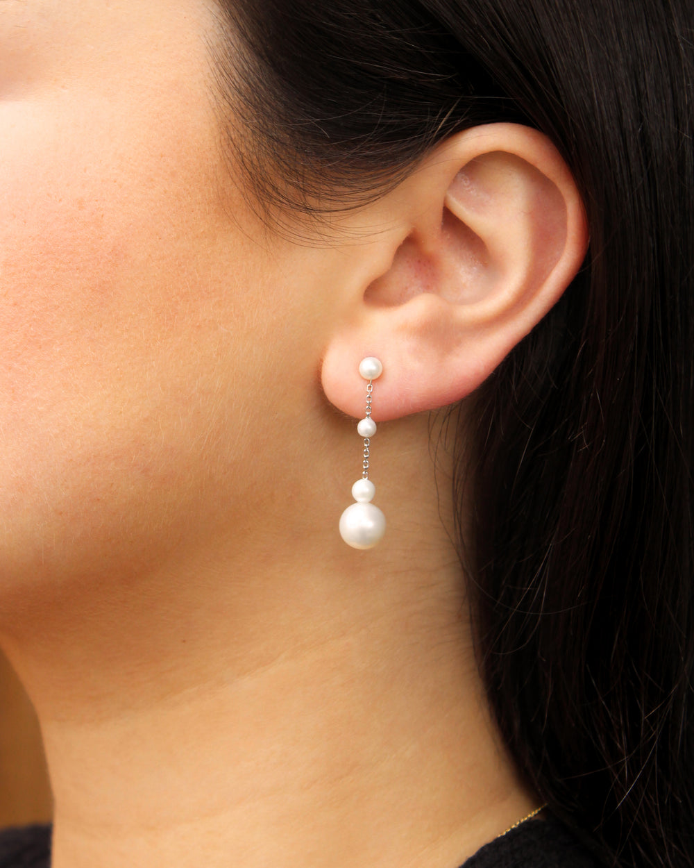 Long Dangle Graduated Pearl Earrings