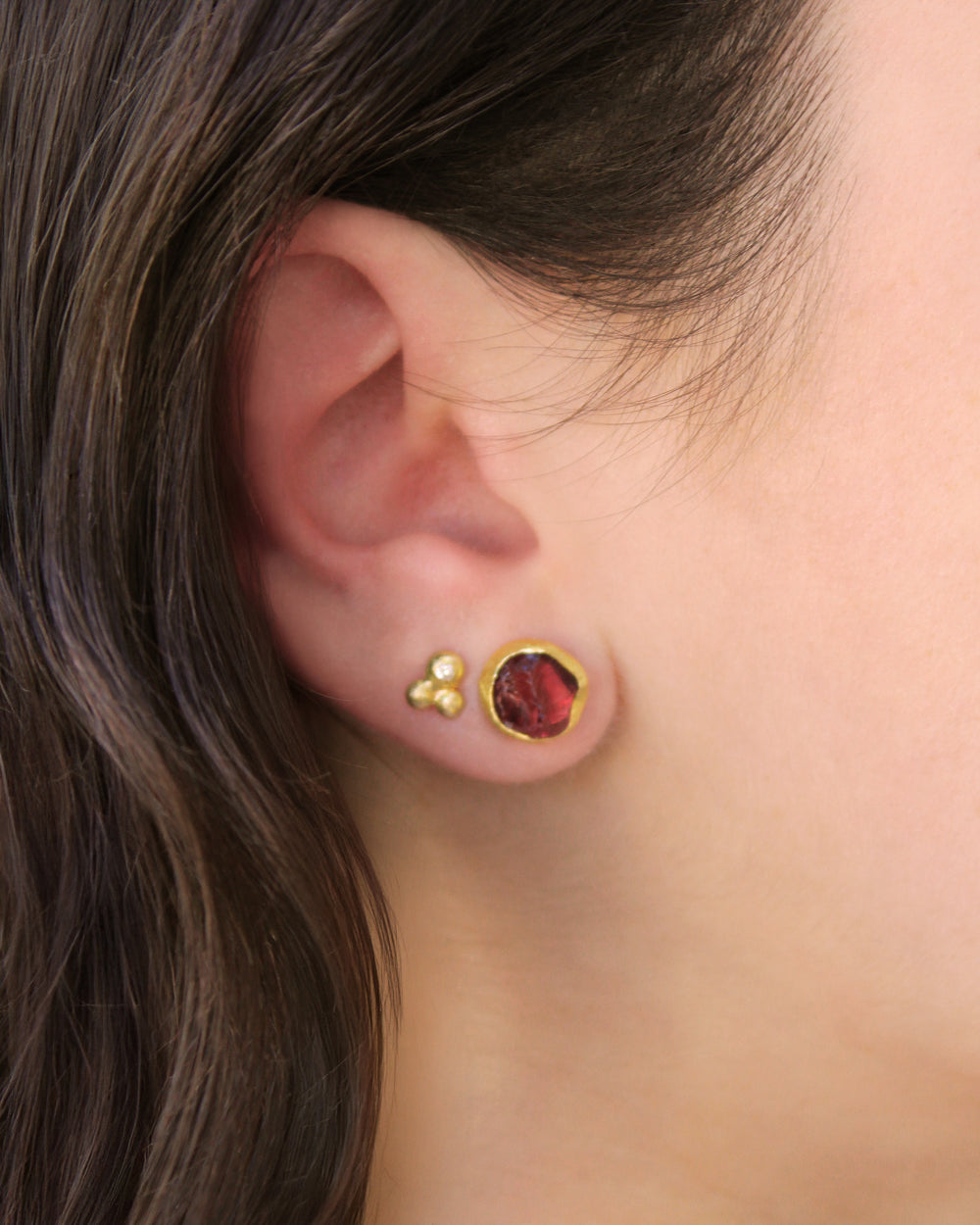 Irregular Round Garnet Studs