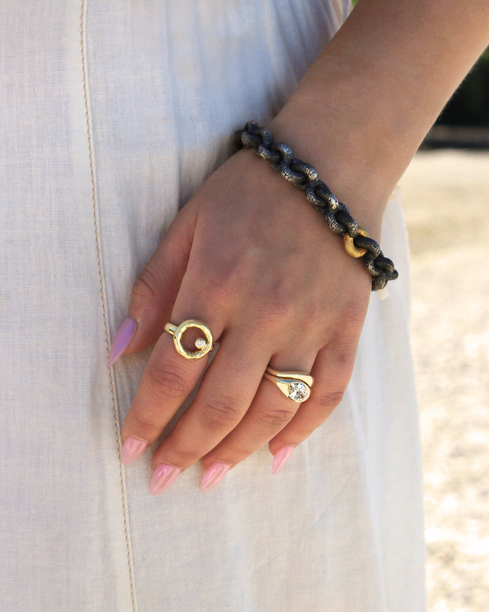 Chunky Round Link Bracelet with Gold Highlight