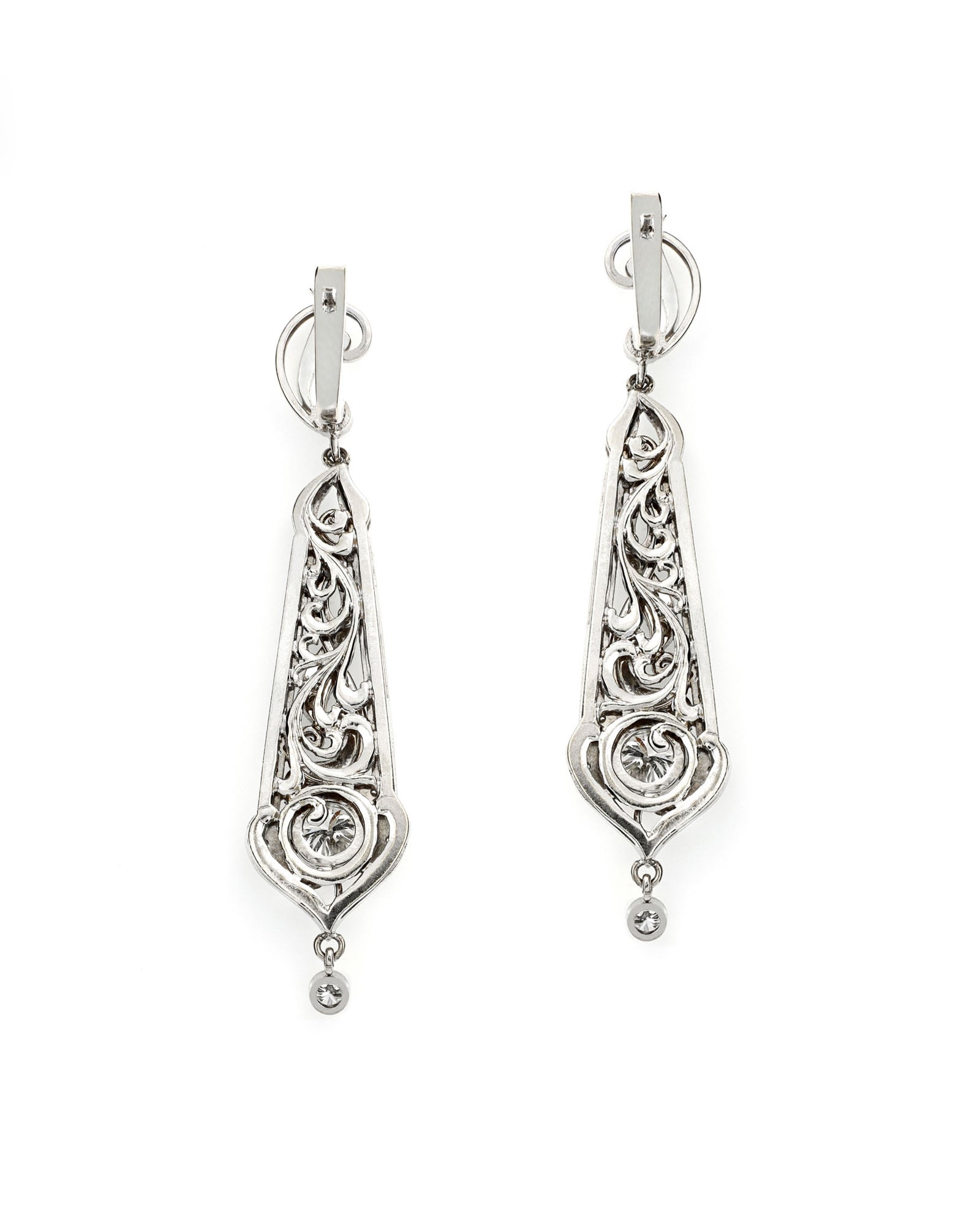 14k White Gold Hand Fabricated Diamond Drop Earings