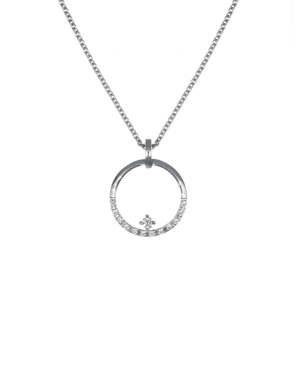 White Gold Circle and Diamond Necklace