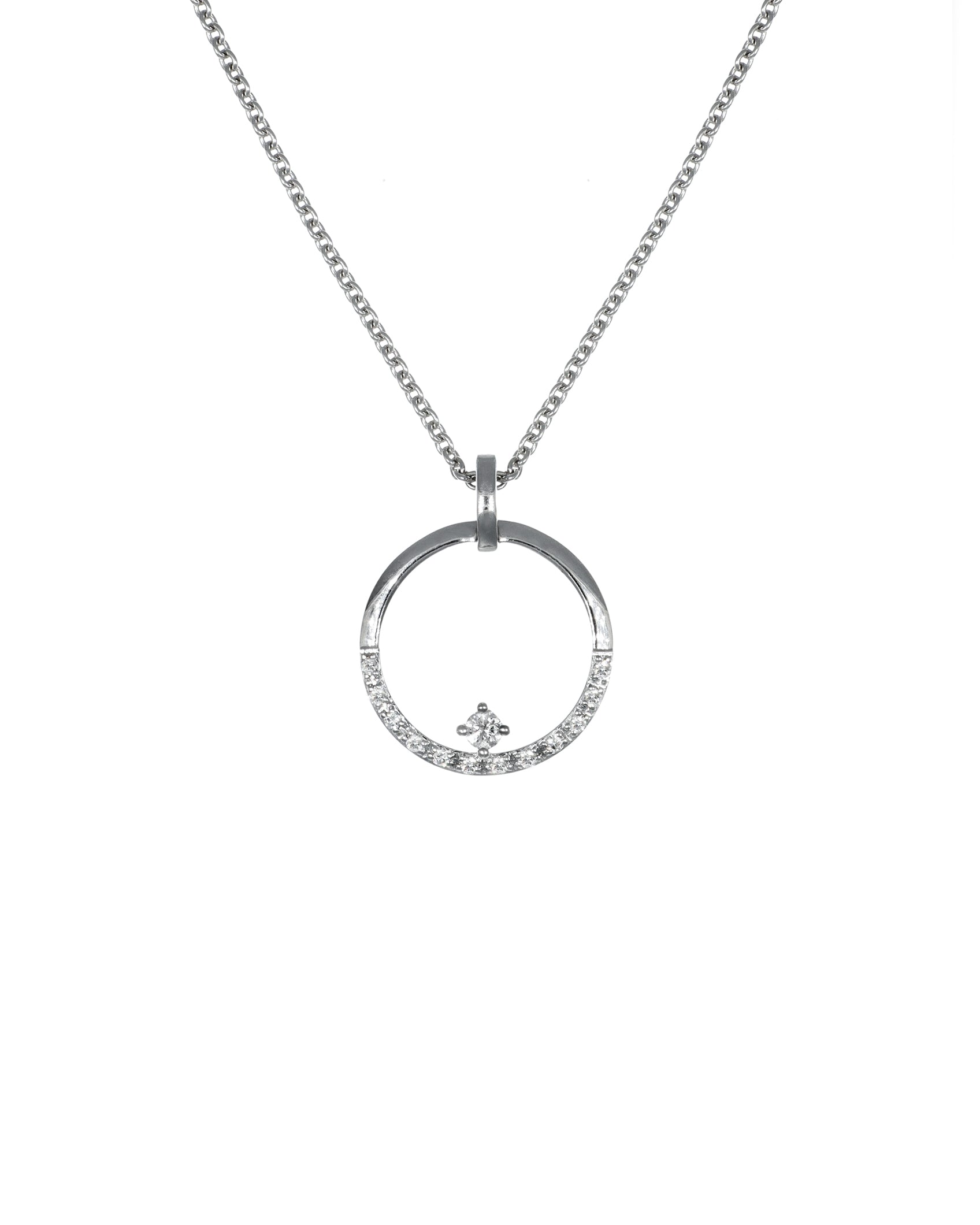 White Gold Circle and Diamond Necklace