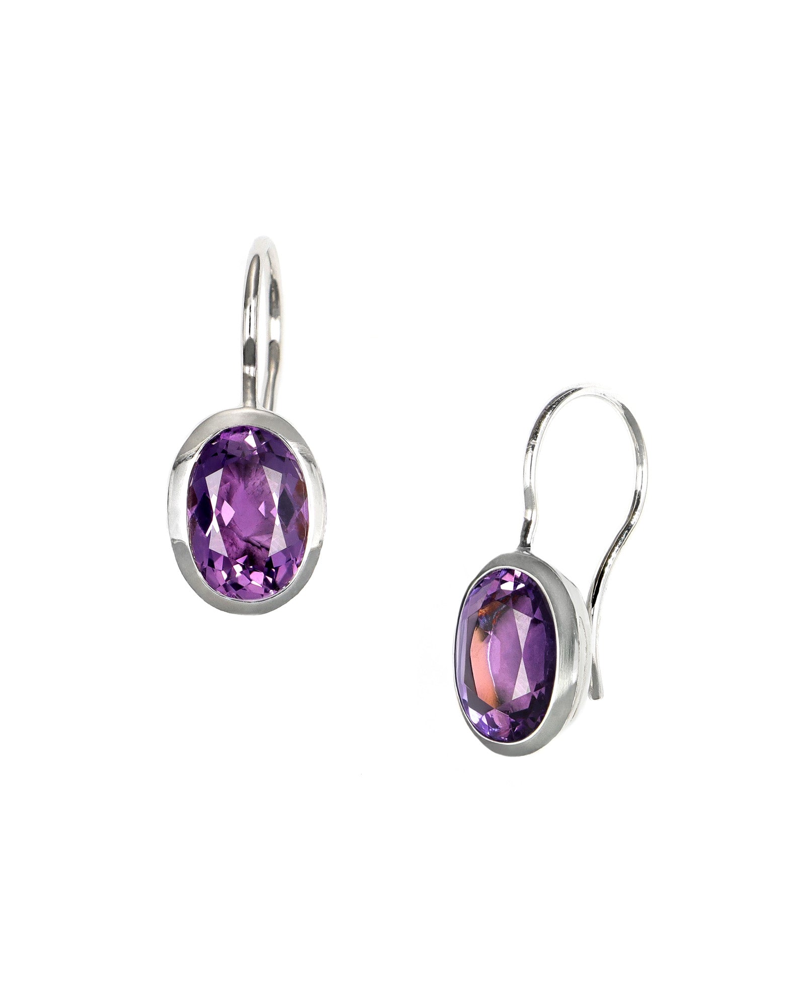 Sterling Silver Oval Amethyst Earrings
