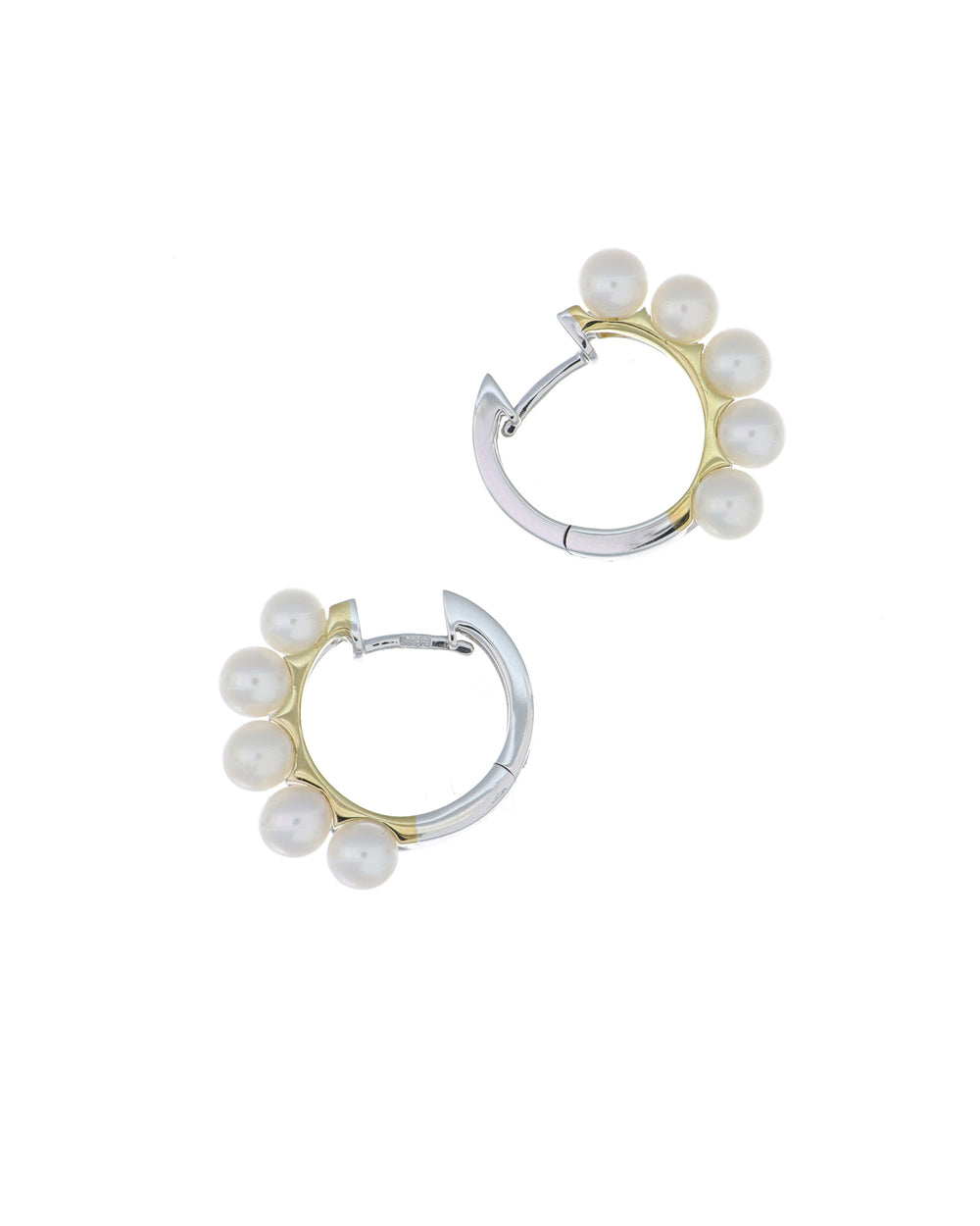 Two-tone Pearl and Diamond Hoop Earrings