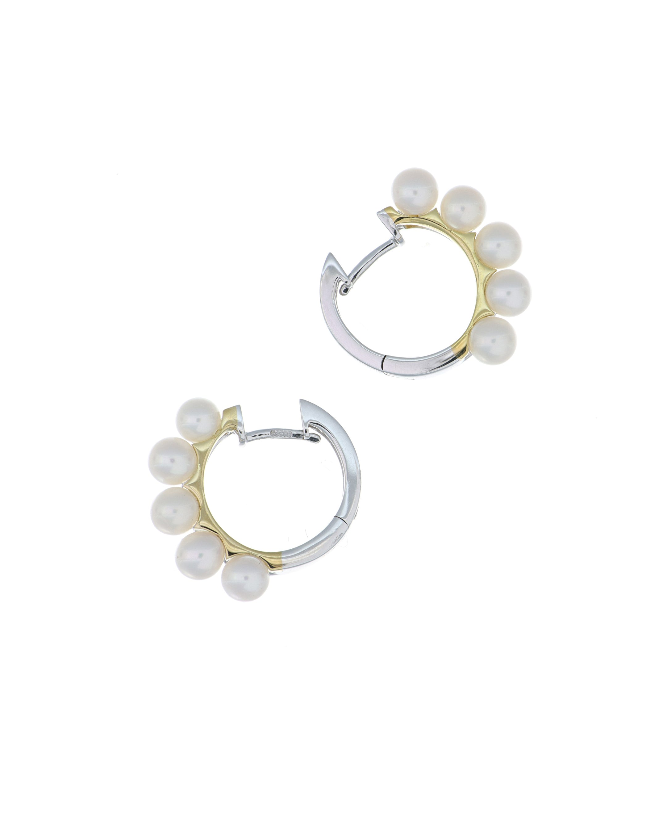 Two-tone Pearl and Diamond Hoop Earrings