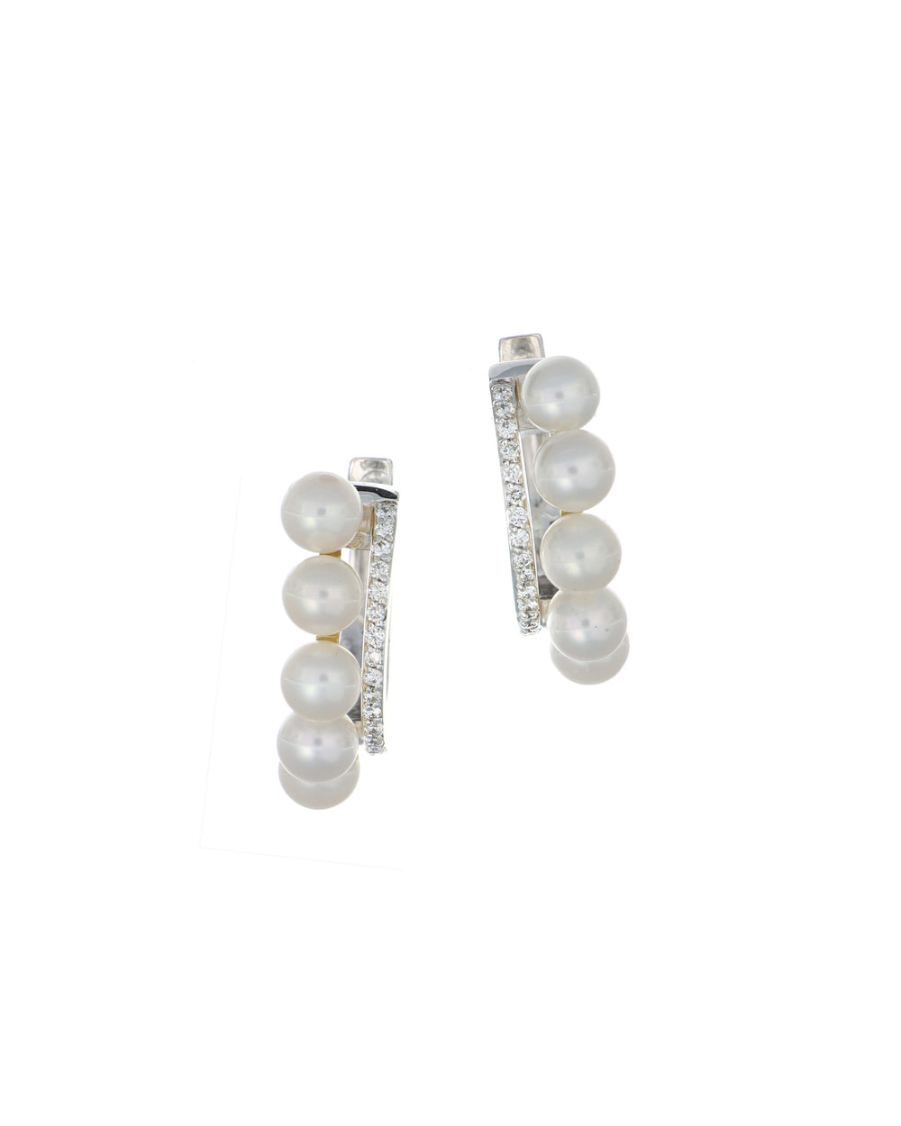 Two-tone Pearl and Diamond Hoop Earrings