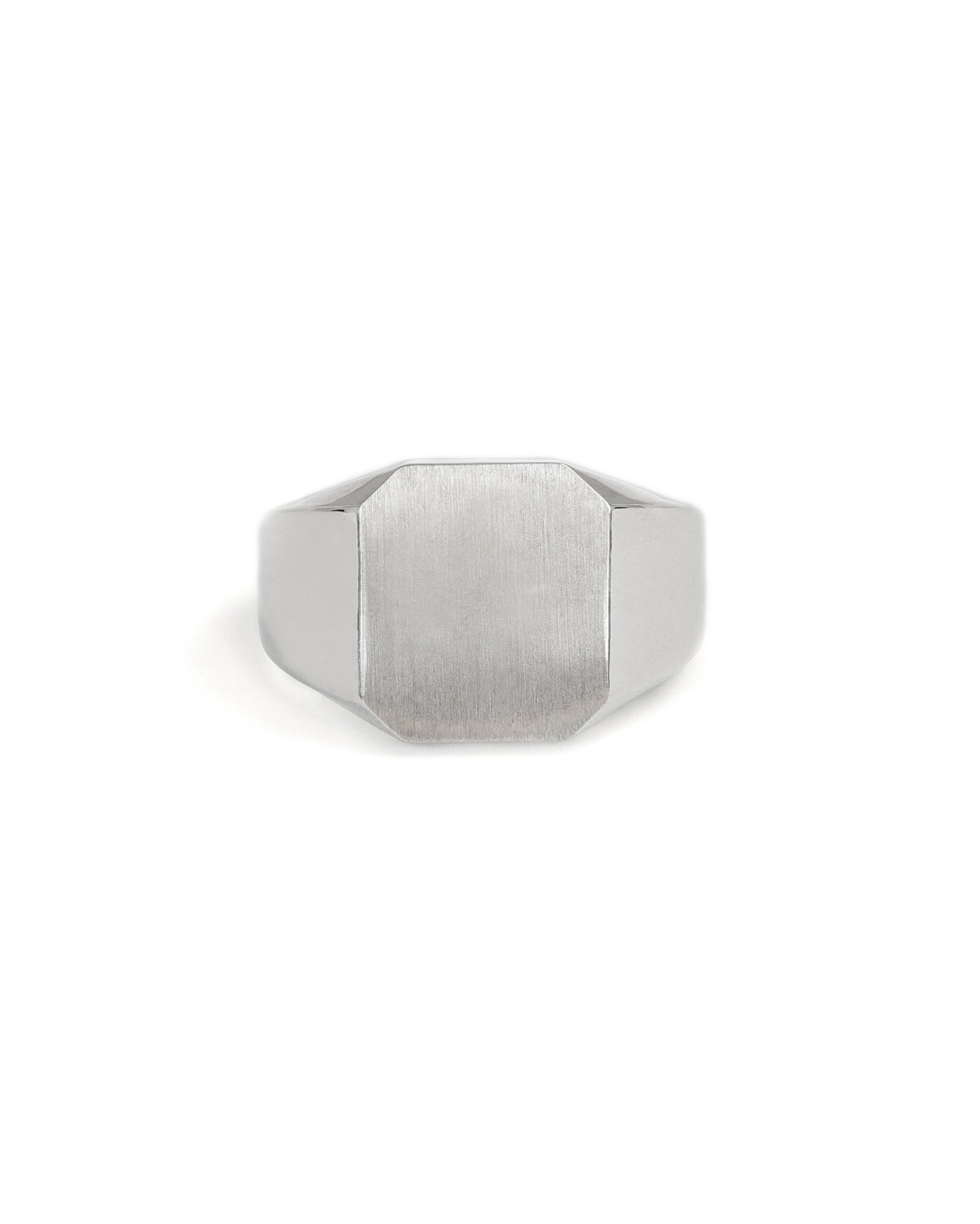 Engravable White Gold Octagon Signet Ring