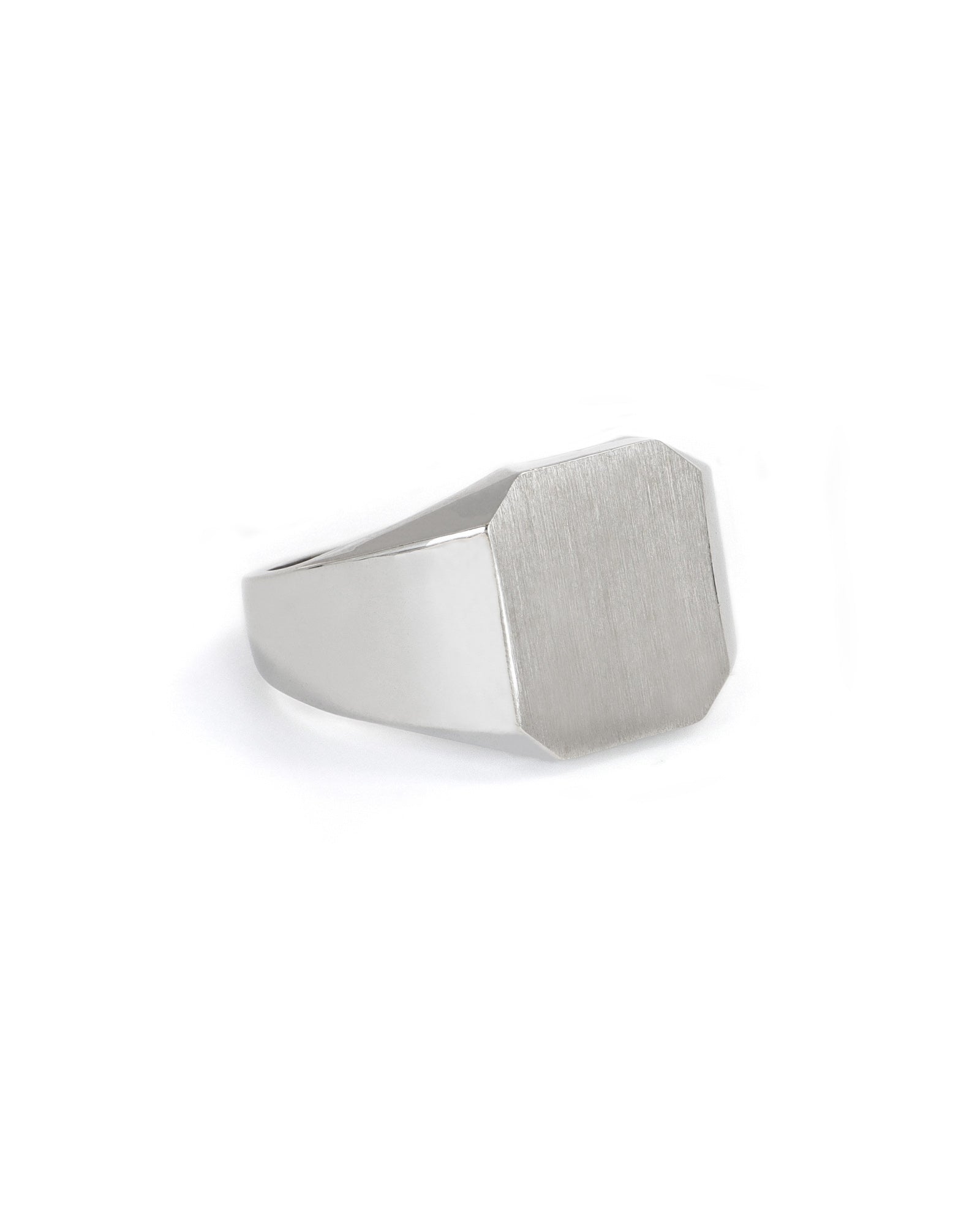 Engravable White Gold Octagon Signet Ring