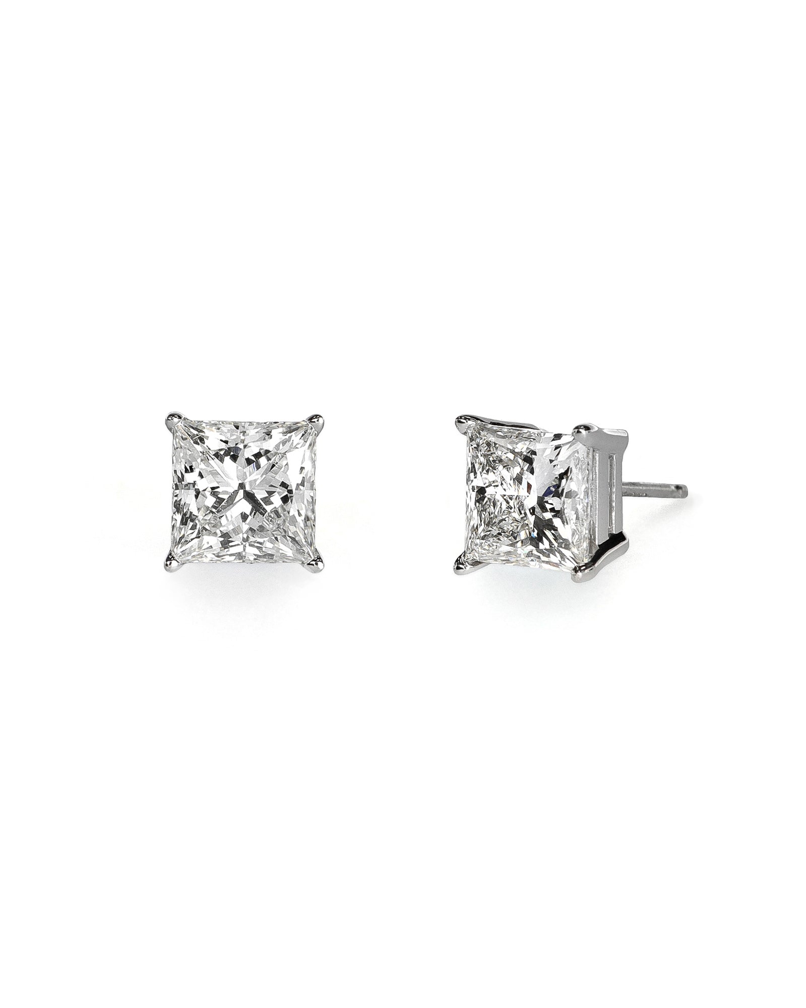 4.08ctw Princess Cut Lab Diamond Stud Earrings