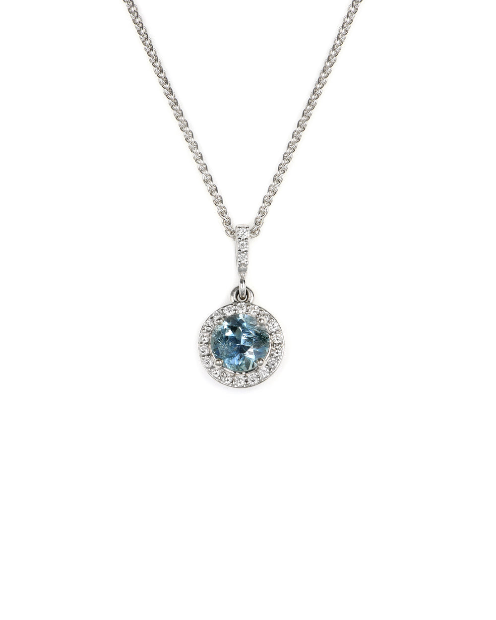 Montana Sapphire and Diamond Halo Pendant