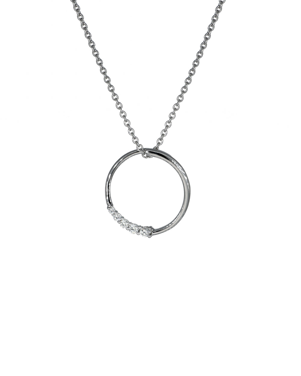 White Gold Offset Diamonds Circle Pendant