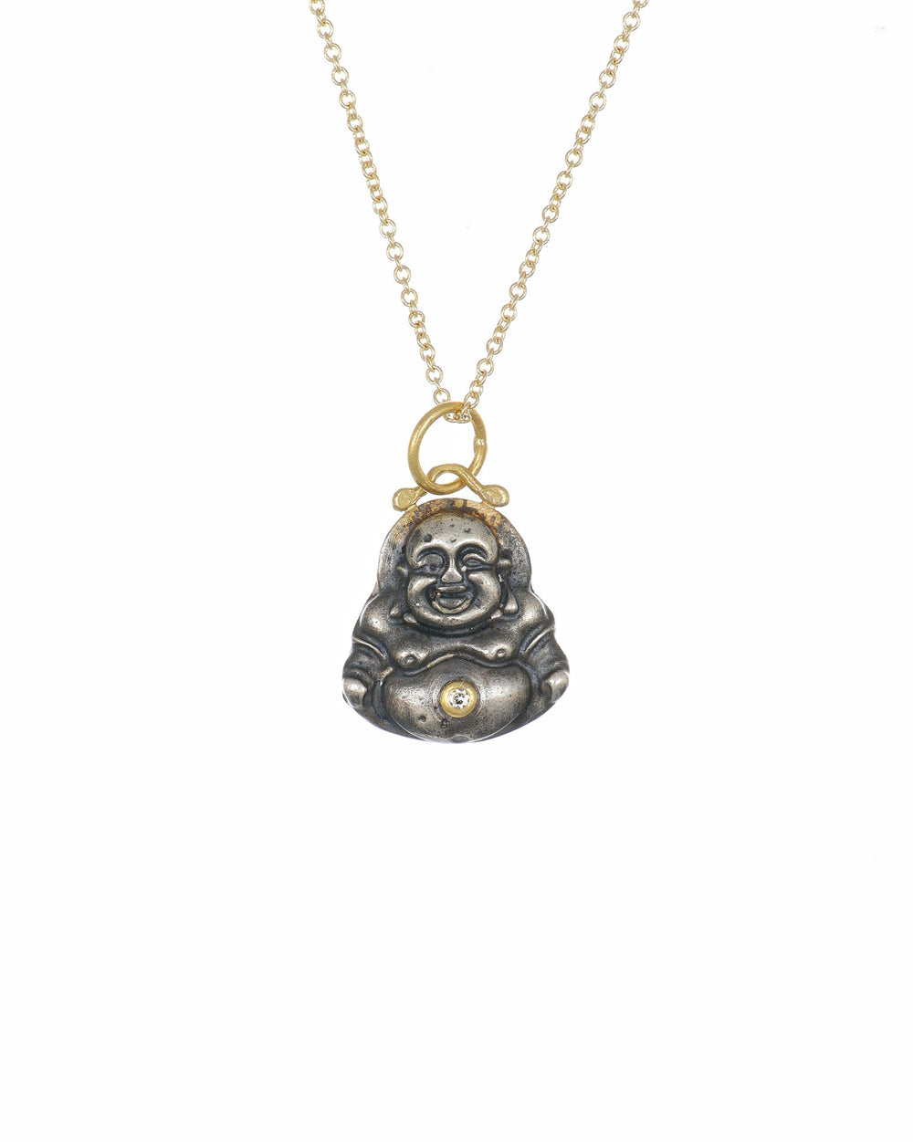 Gold and Silver with Diamond Buddha Pendant