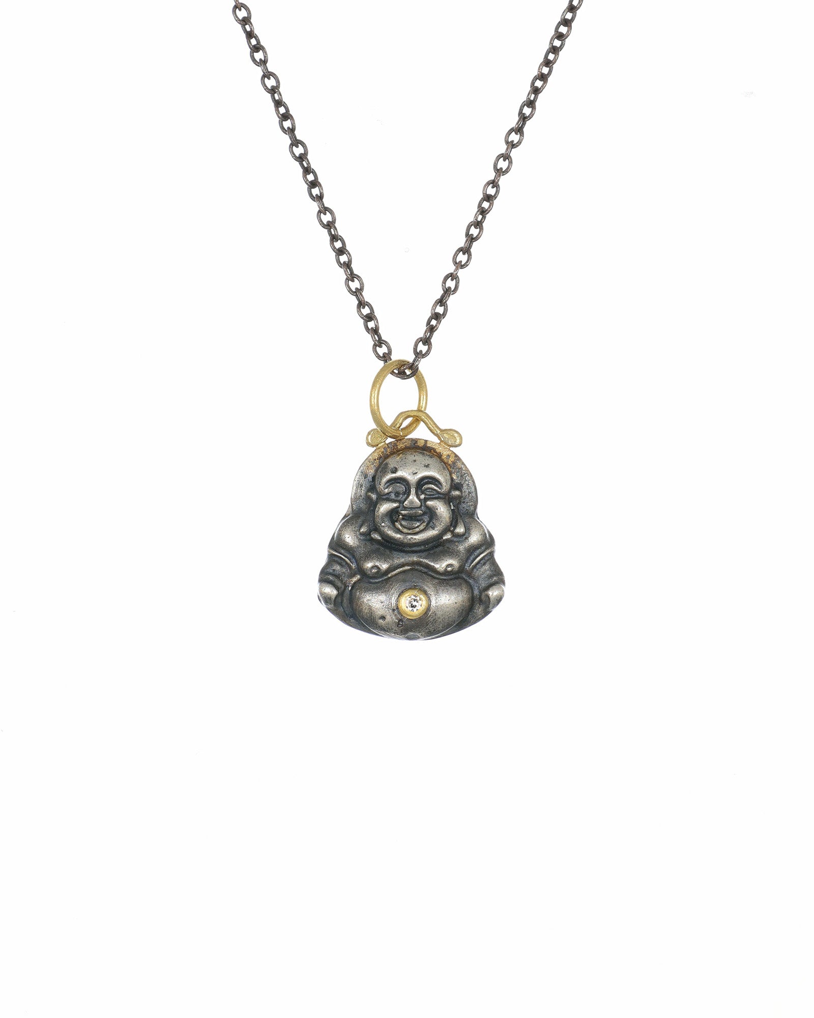 Gold and Silver with Diamond Buddha Pendant