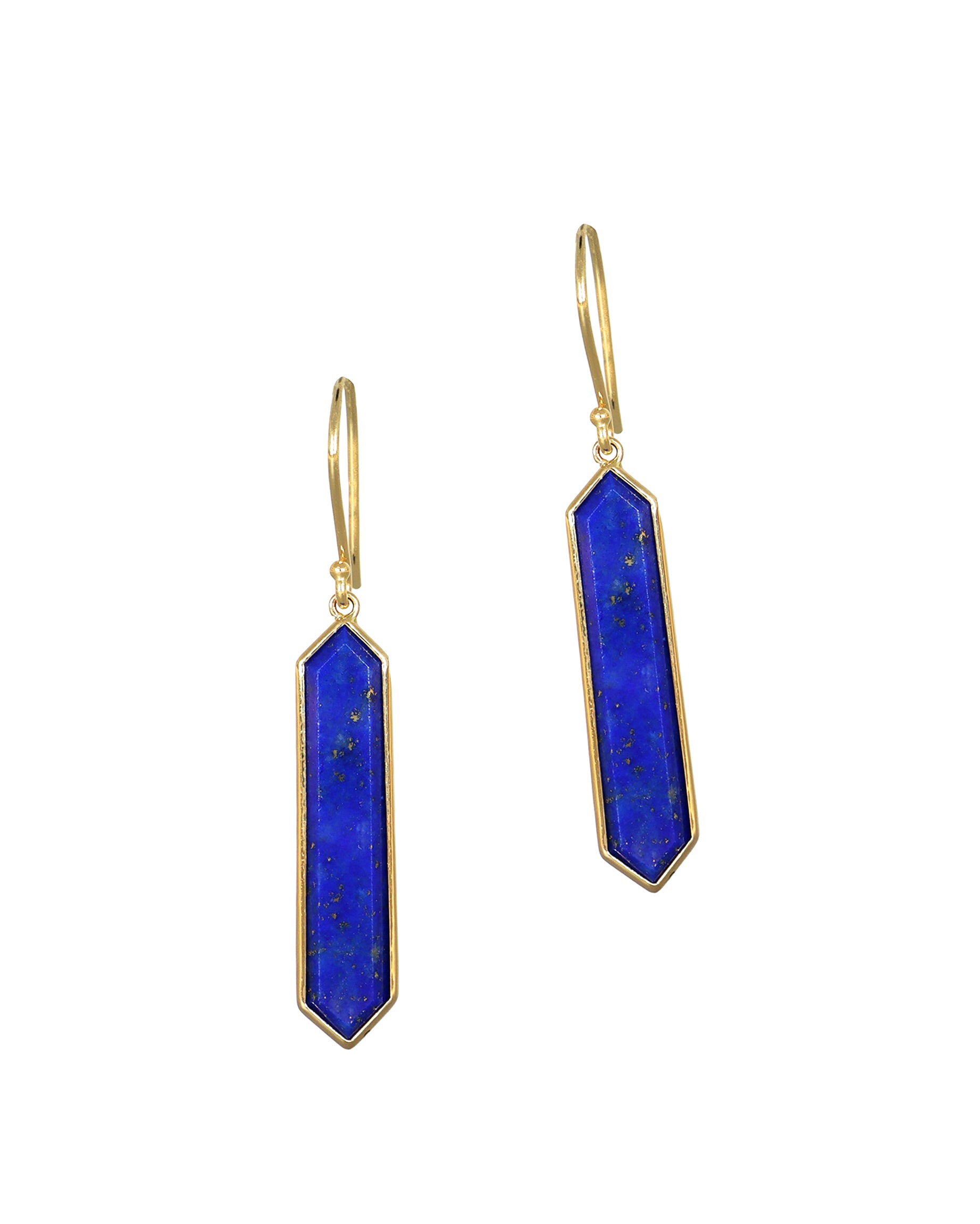 Elongated Hexagonal Lapis Earrings