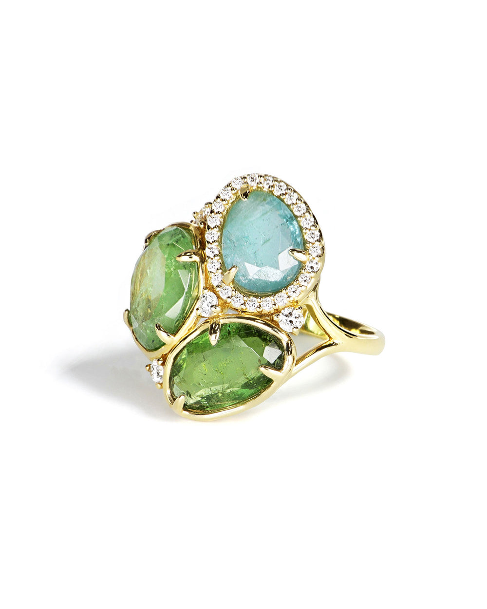 Multicolor Aqua Tourmaline and Diamonds Ring