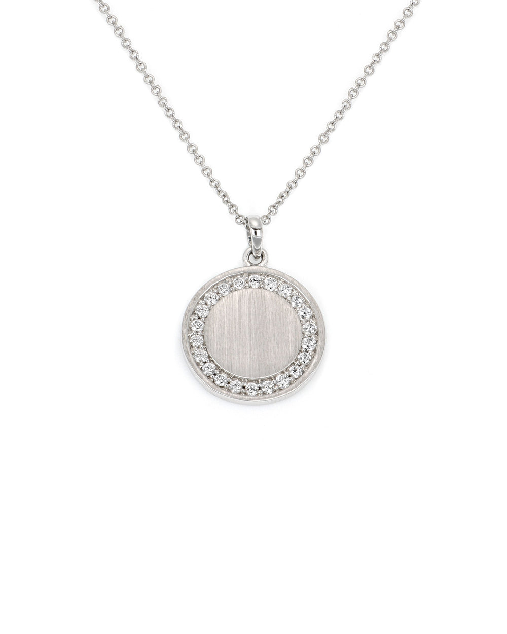 Engravable White Gold Disc Necklace