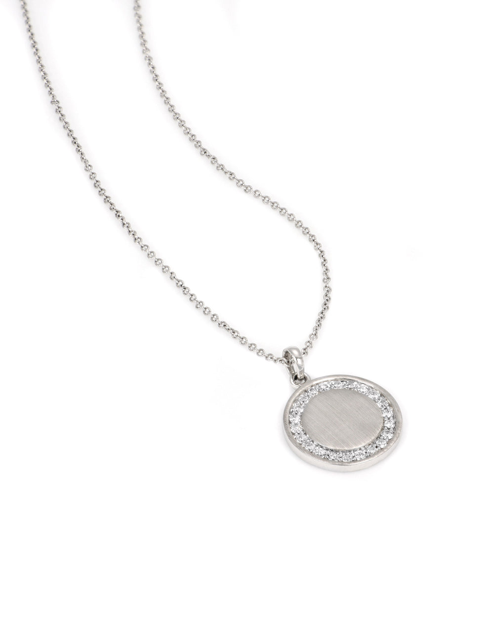Engravable White Gold Disc Necklace
