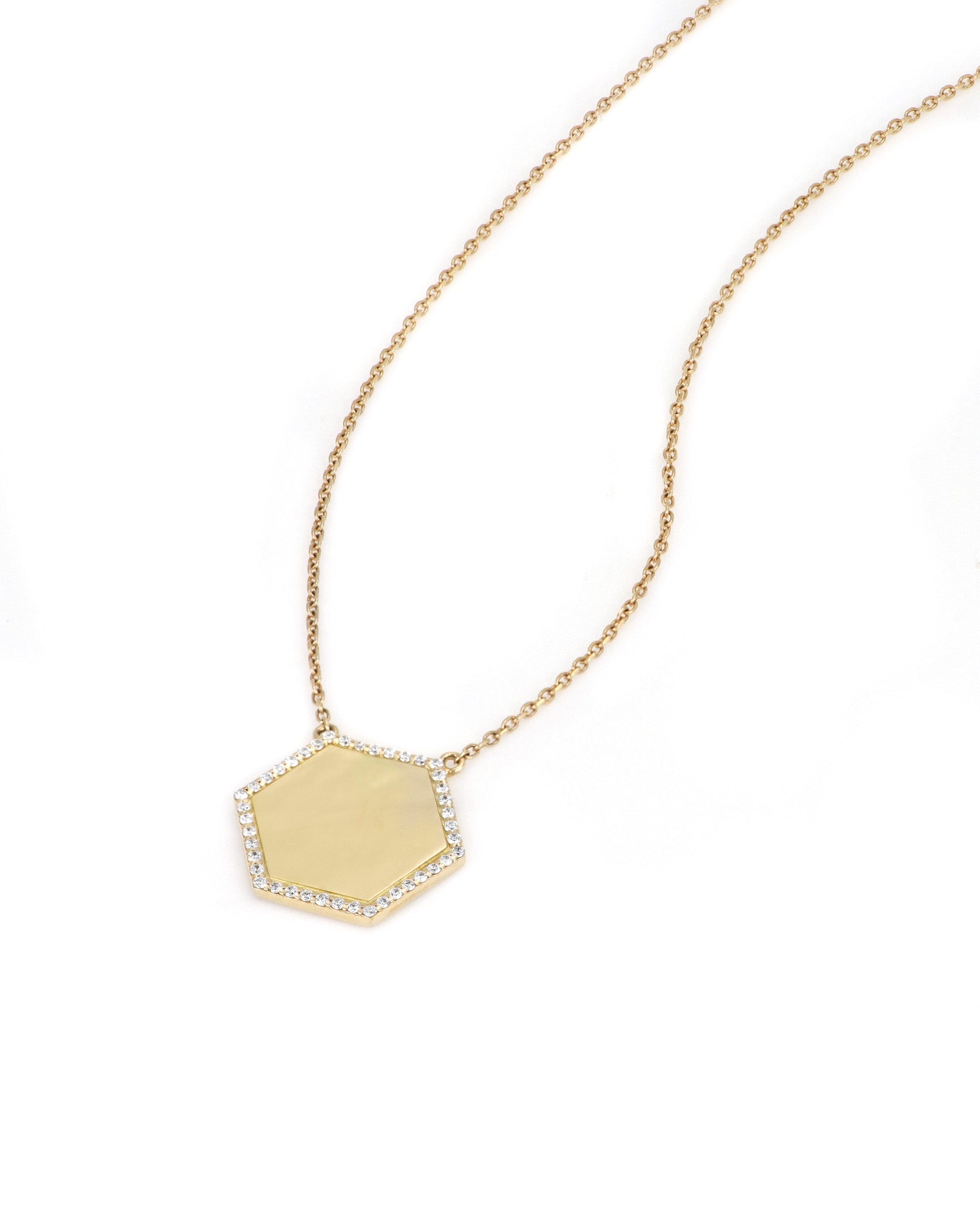 Engravable 14kt Yellow Gold Hex Diamond Halo Necklace