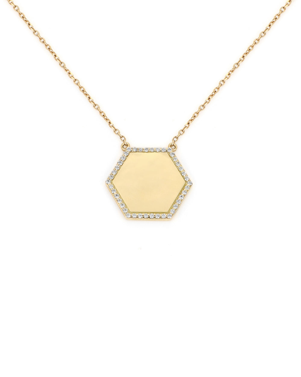 Engravable 14kt Yellow Gold Hex Diamond Halo Necklace