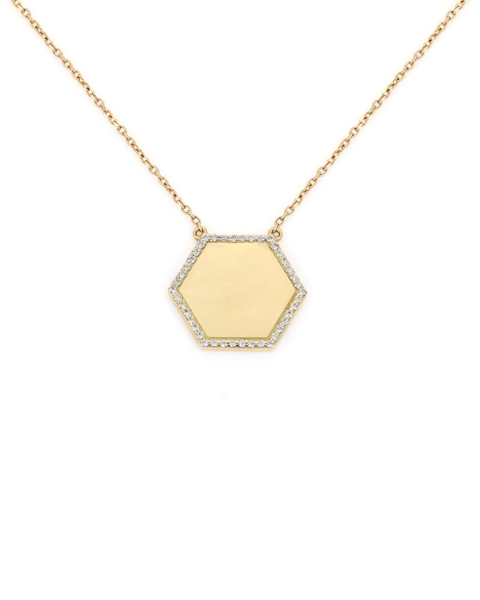 Engravable 14kt Yellow Gold Hex Diamond Halo Necklace