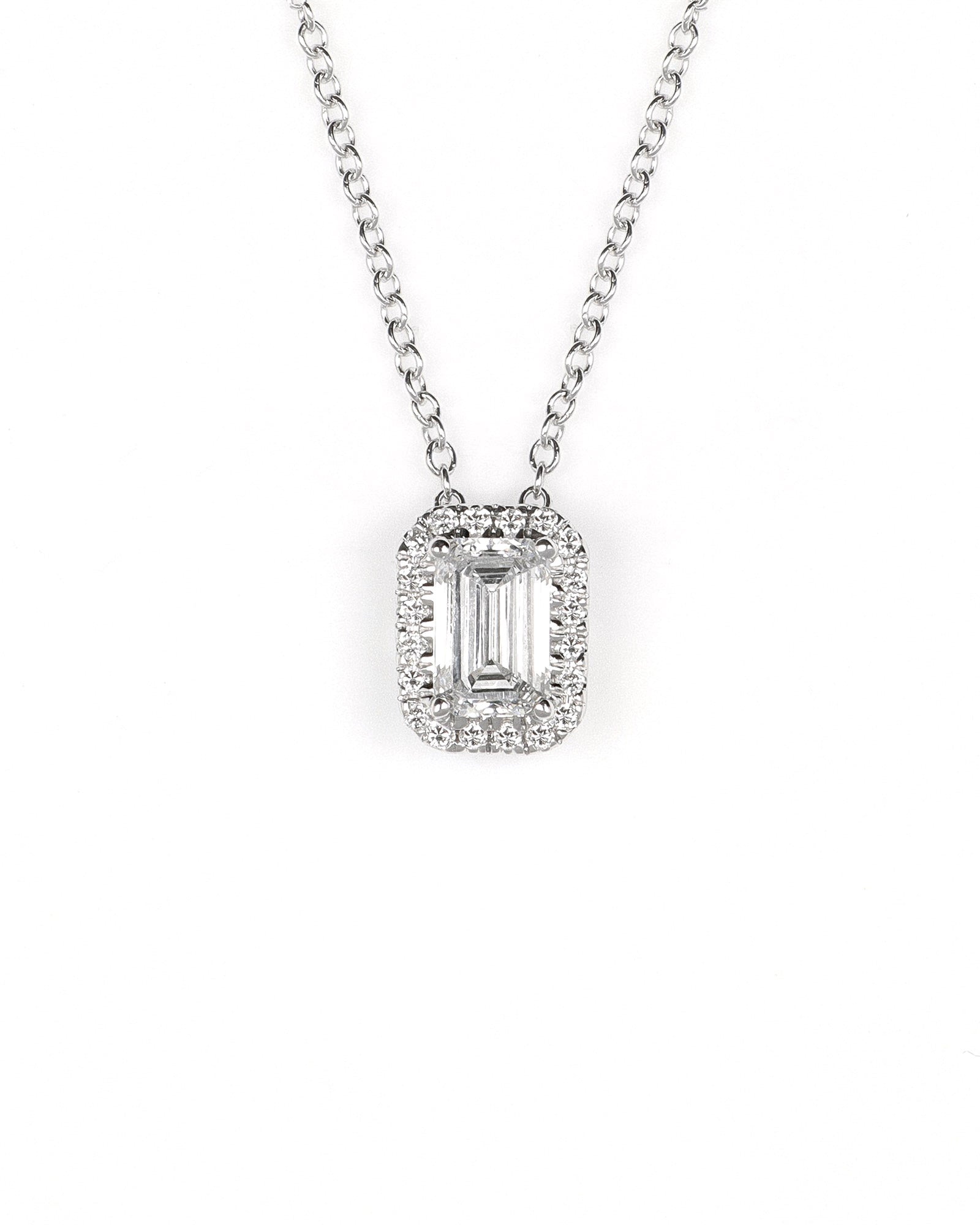 Emerald Cut Lab Diamond Halo Pendant