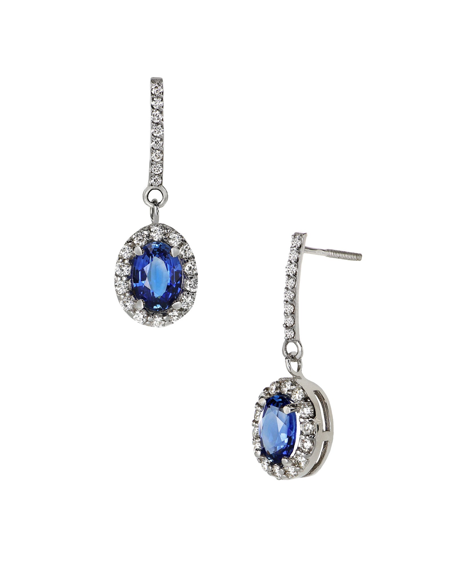 Sapphire and Diamond Halo Dangle Earrings