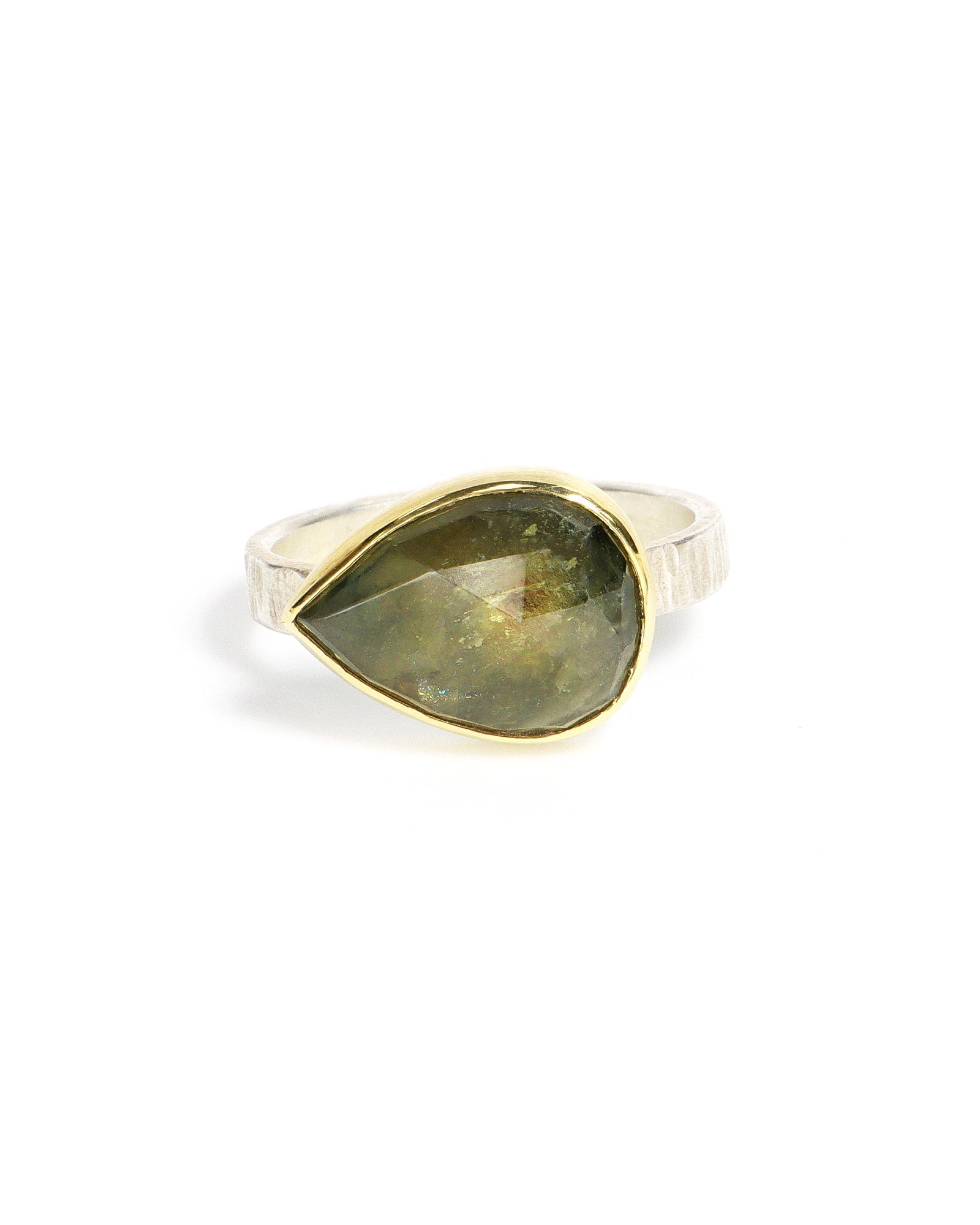 Teardrop Moss Green Sapphire Ring