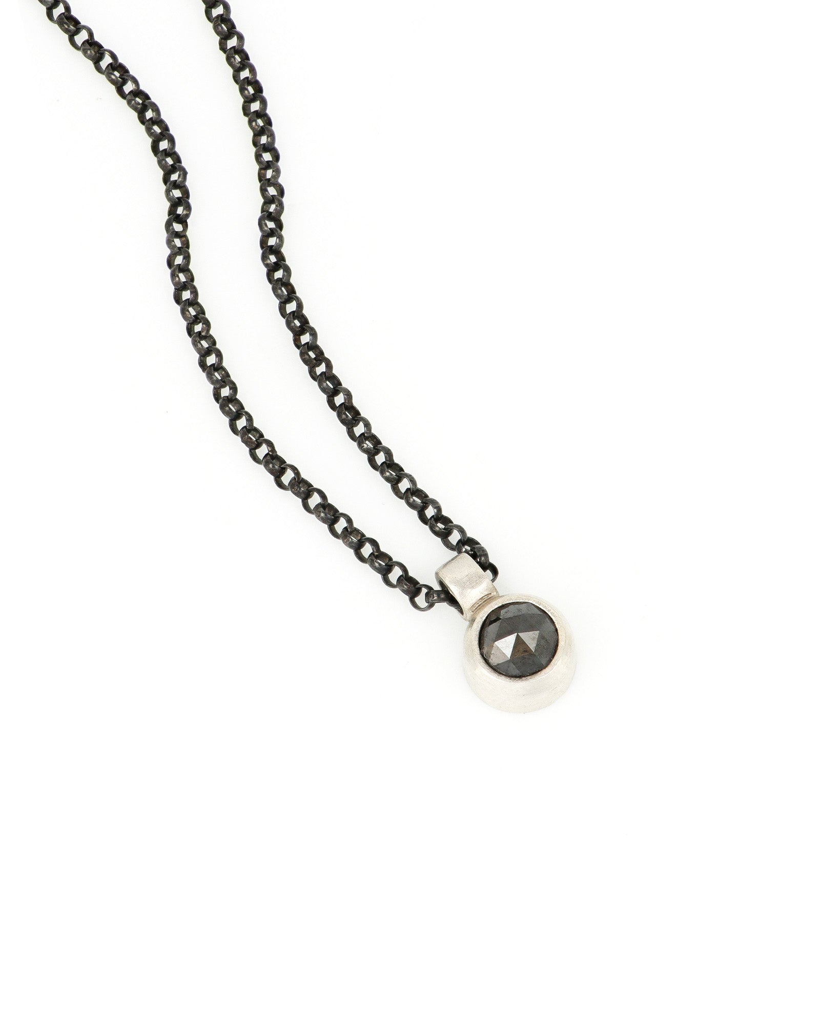 Salt and Pepper Diamond in Silver Bezel Set Necklace