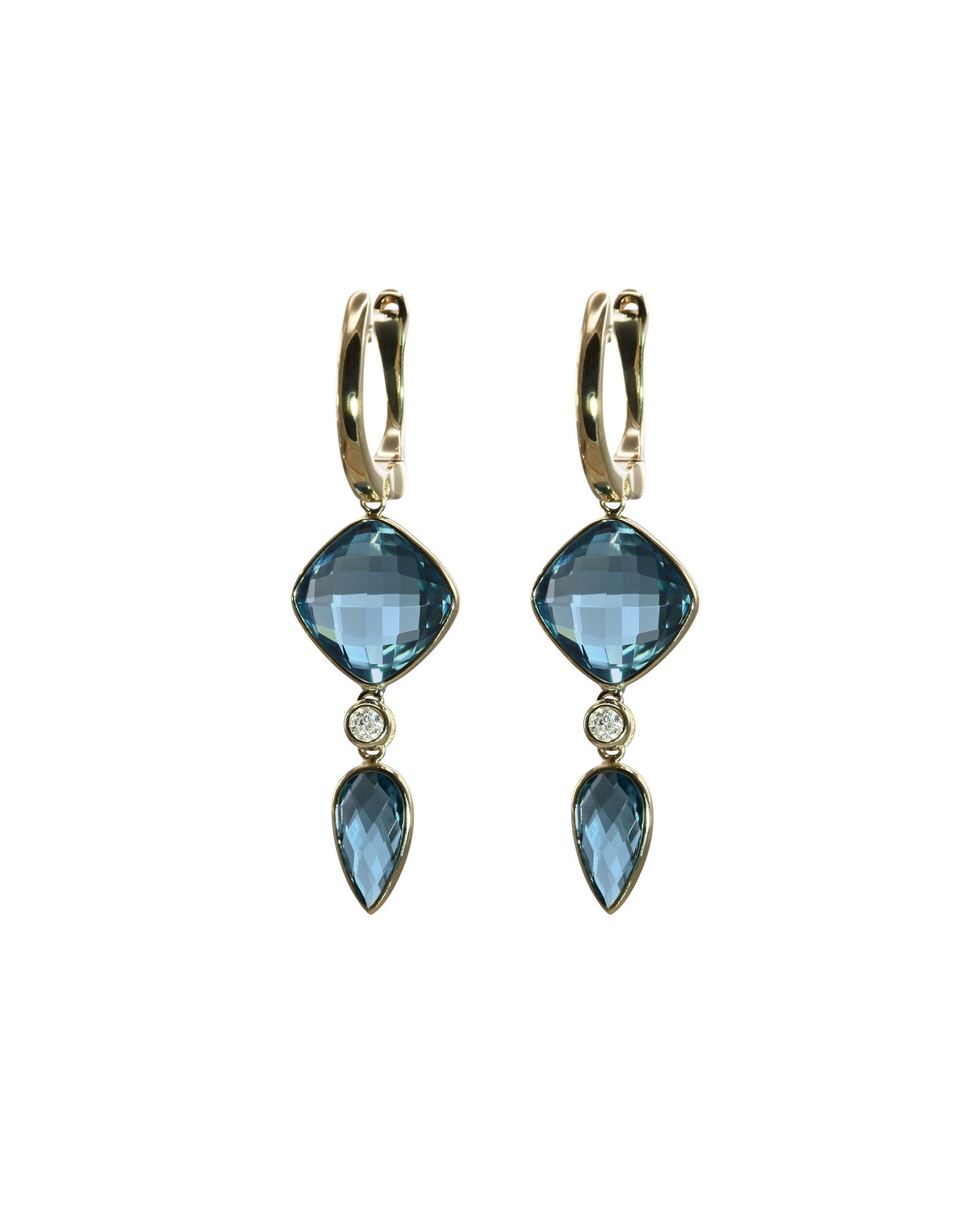 Cushion and Pear Topaz Drop Earrings