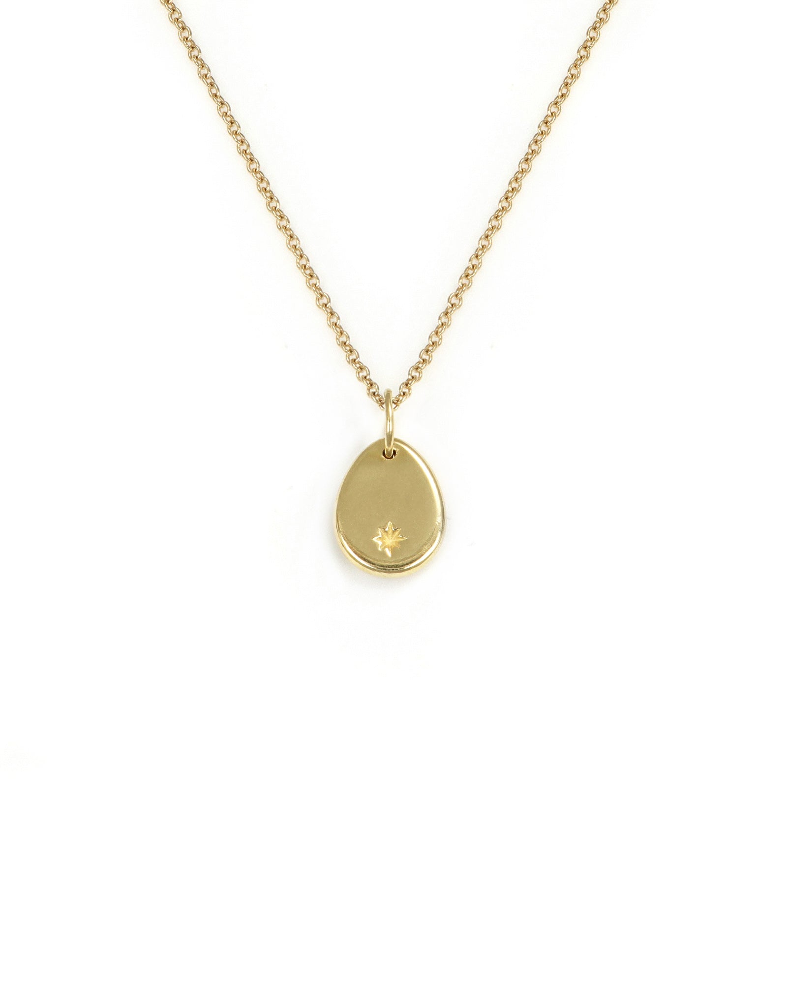 Engravable 14k Gold Pear with Starburst Necklace