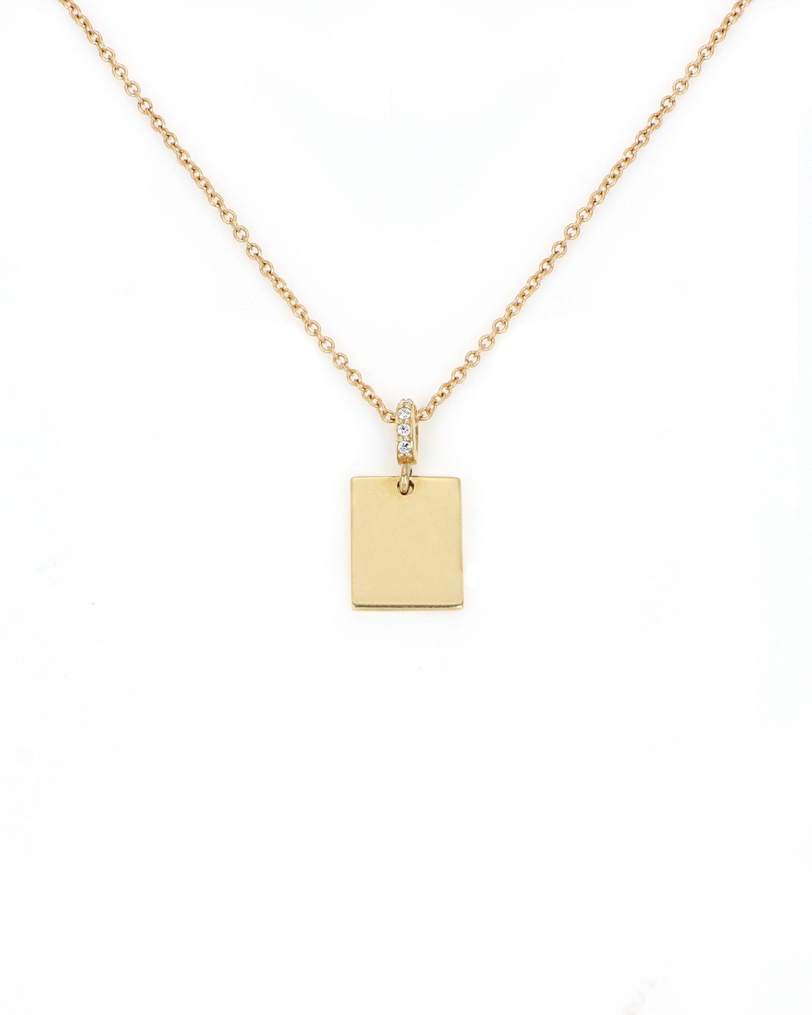 Engravable Rectangle Pendant with Diamond Bail