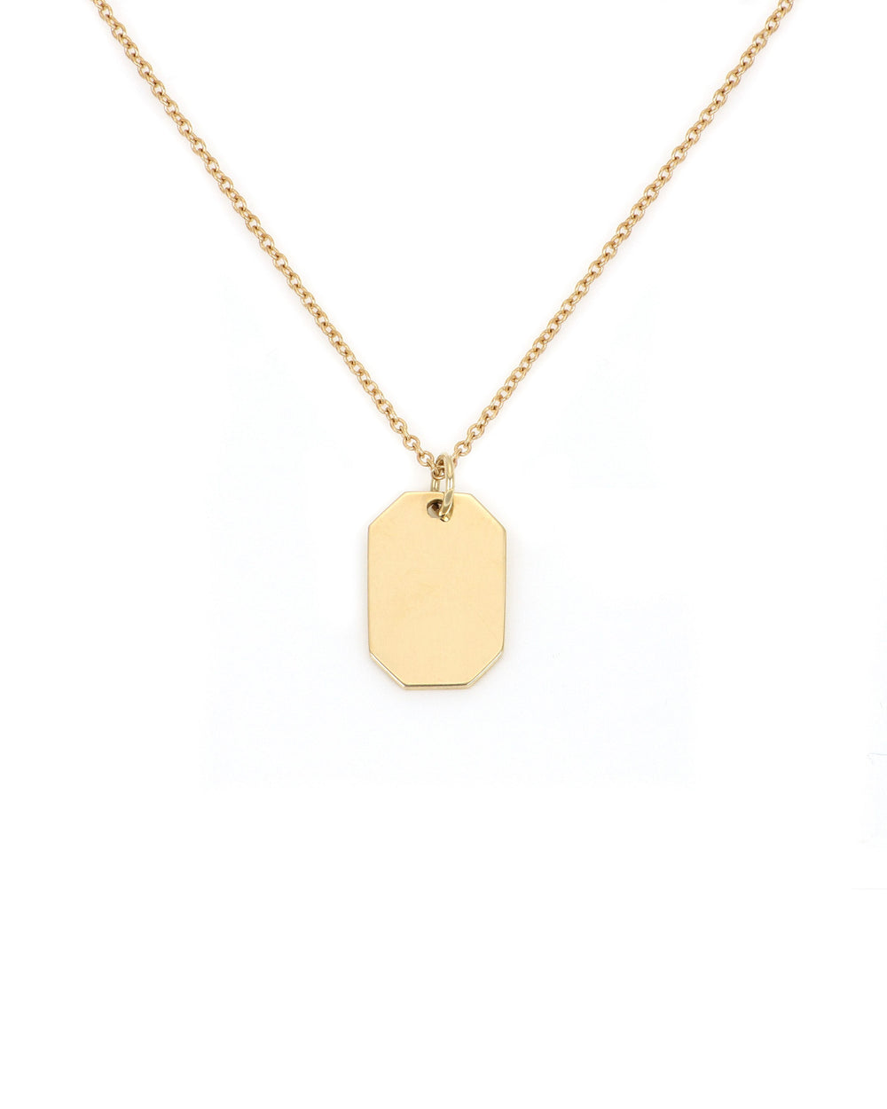 Engravable Yellow Gold Octagon Tag Necklace