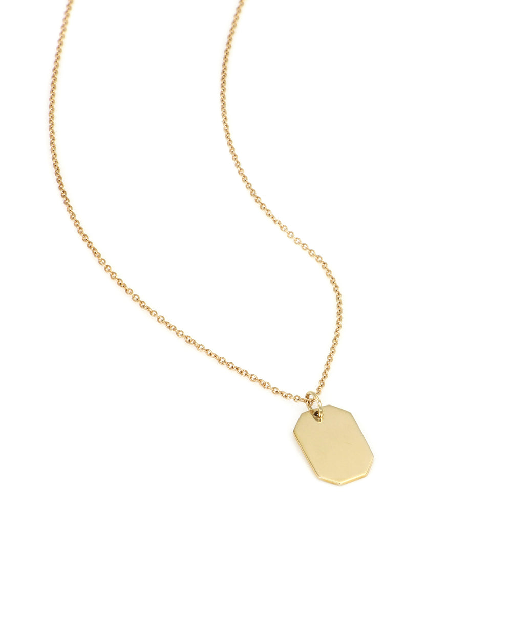 Engravable Yellow Gold Octagon Tag Necklace